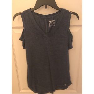 Navy Blue Cut Off Shoulder Top